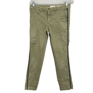 Anthropologie Chino Pants Womans size 26  Green Stripe Canvas‎ Relaxed